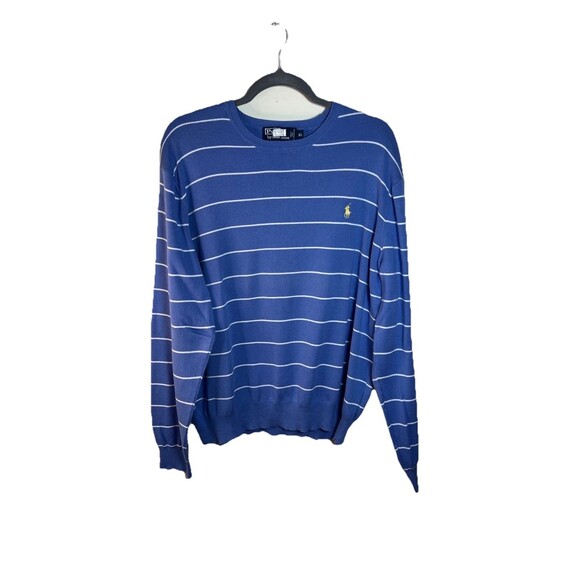 Polo Ralph Lauren Size XL Men’s Crew Neck Blue White Striped Knit Sweater Top - Picture 1 of 5